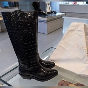 Raye Vervier Boot in Black Croc Embossed Leather